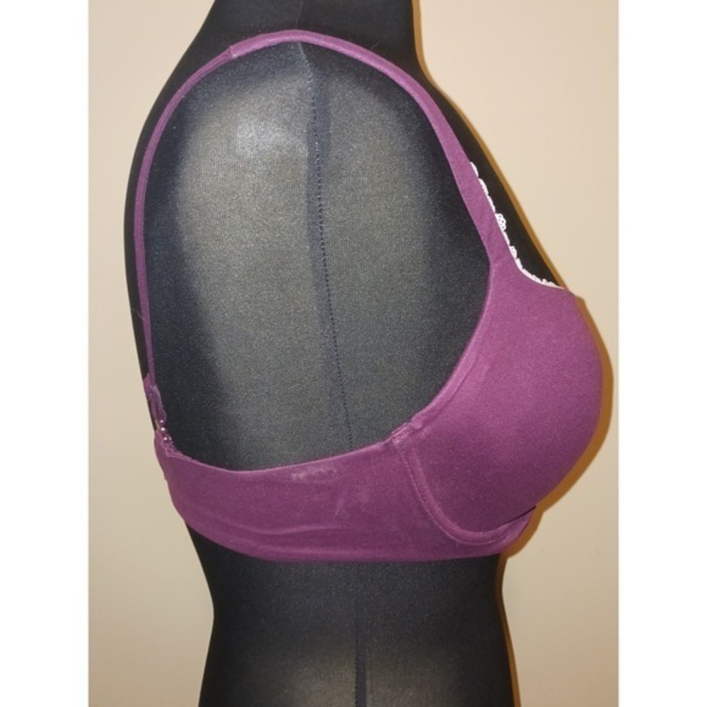 Victoria Secrets Body by Victoria Plunge purple Bra White Lace Trim Bow‎ 34DD - Picture 5 of 6